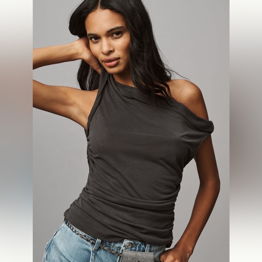 Elegant Black One-Shoulder Top by Pilcro